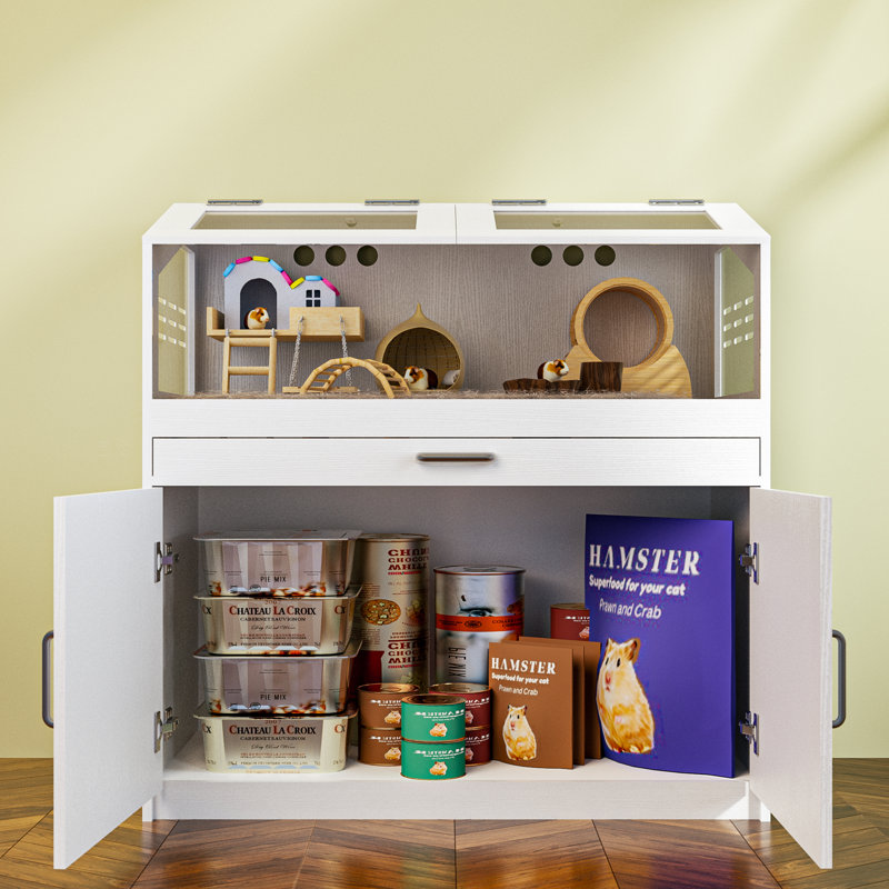 Image showcasing Latitude Run® Wood Hamster Cage With Storage Cabinet & Reviews | Wayfair